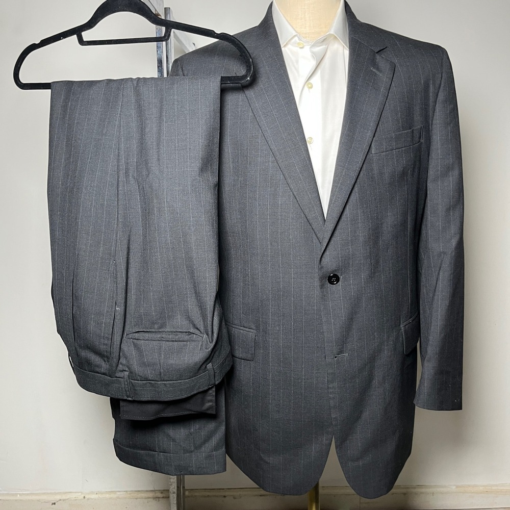 Jos. A. Bank Suit Mens 44XL W35 Charcoal Grey Pinstripe 100% Wool 2-Button XL